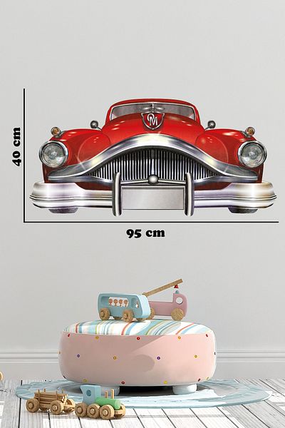 Tilki Dünyası Red Classic Car Front Side Wall Sticker