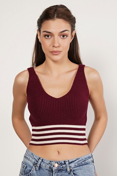 Trist Star بلوزة محبوكة من القطن العضوي بنسبة 100% من الليكرا باللون العنابي