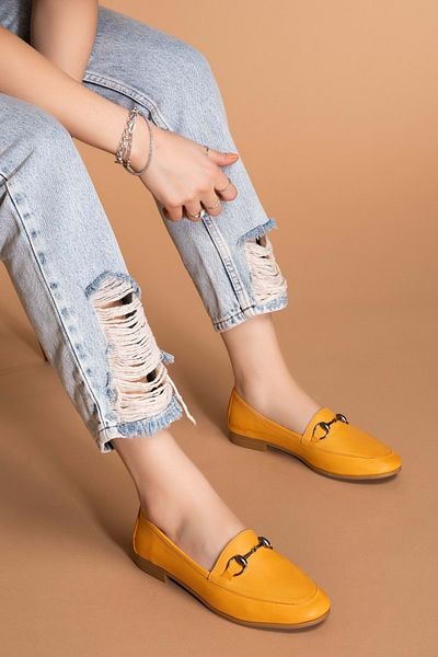 Gondol Women's Yellow Genuine Leather Ballerinas Iz.3501