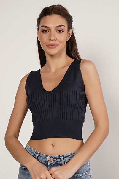 Trist Star Тъмносин плетен потник от 100% органичен памук и ликра