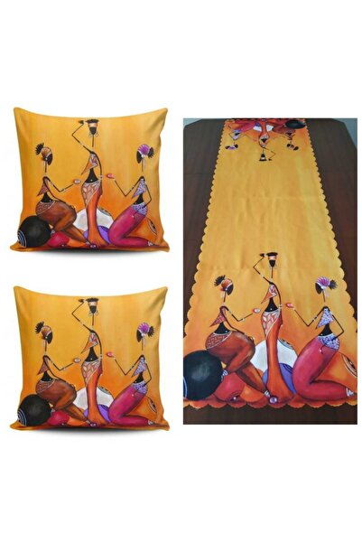 Alkan Homes African Girls Figured Runner and Throw Pillow Cover Combination