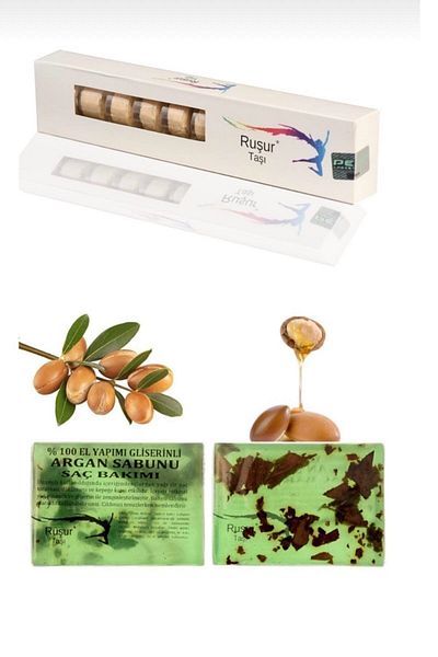 Ruşur Sefidab 1 Box of Rushur Stone and Rushur Stone Soap Argan Extract Hair Care 100% Handmade