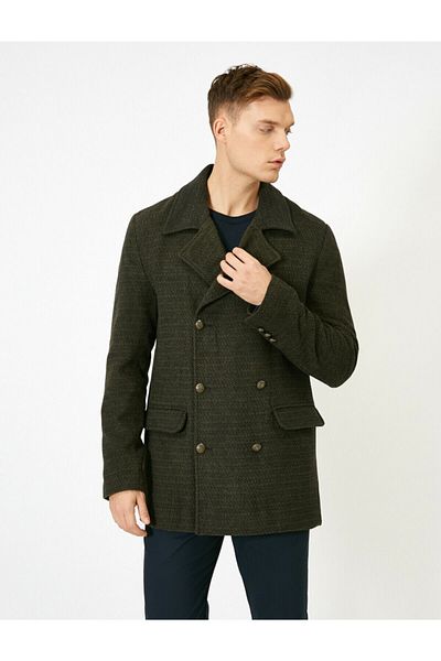 Koton Men's Green Pocket Buttoned Shirt Collar Coat