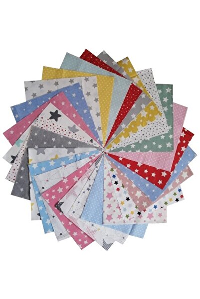 Kırkyama Patchwork Home 25x25 Cm 20 Parça Kırkyama Patchwork Pamuklu Kumaş 40yama Elişi Dikiş Hobi - Yıldız Serisi
