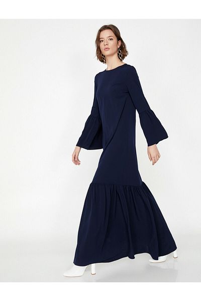 Koton Women's Navy Blue Ruffle Detailed Dress