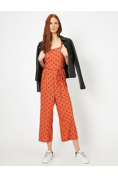 Koton Orangefarbener Damen-Jumpsuit mit Riemchenbund
