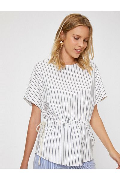 Koton Women's Red Striped Blouse 9YAK68205PW