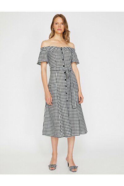 Koton Dámské šaty s kostkovaným páskem