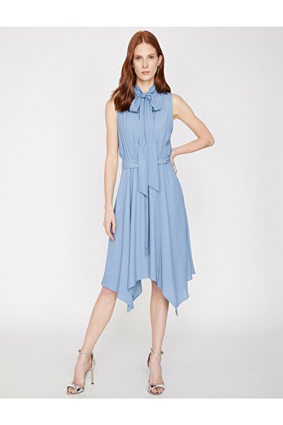 Koton Rochie de damă cu guler albastru cu detalii 9YAK88603CW