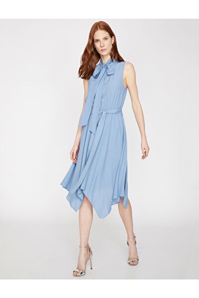 Koton Rochie de damă cu guler albastru cu detalii 9YAK88603CW