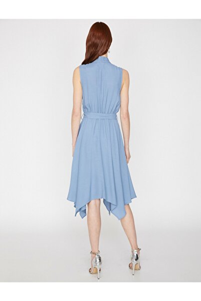 Koton Rochie de damă cu guler albastru cu detalii 9YAK88603CW