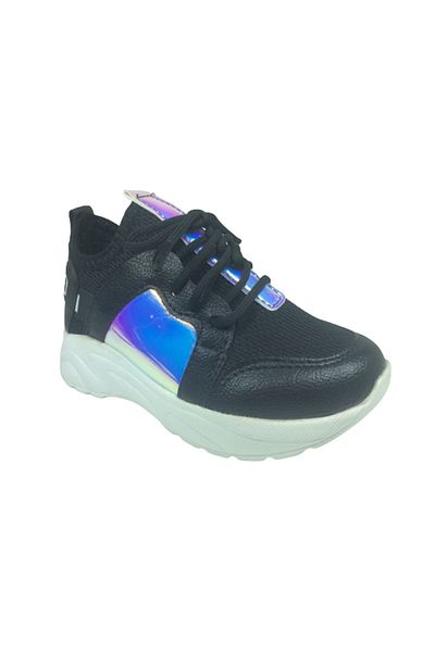grafen Black Knitwear Sneakers with Hologram for Girls - Lace-Up and Flat Mirror