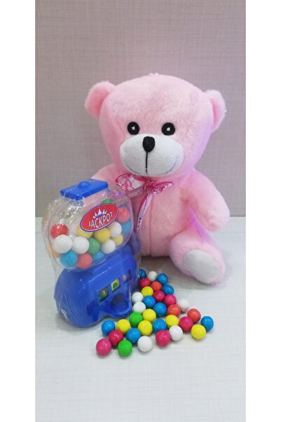 Şeker Adası 2 Si 1 Arada / Sevimli Ayı 20 Cm Ve Mavi Jackpot Sakız Makinası