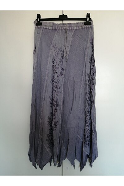 Butik Tülin Otantik Krep Lila Boyuna Parçalı Üçgen Dilimli Etek