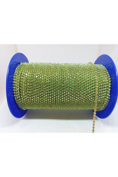 yiğit aksesuar Ss8-2 Mm 10 μέτρα ανοιχτό πράσινο κρύσταλλο γυαλί πέτρα στενή ταινία