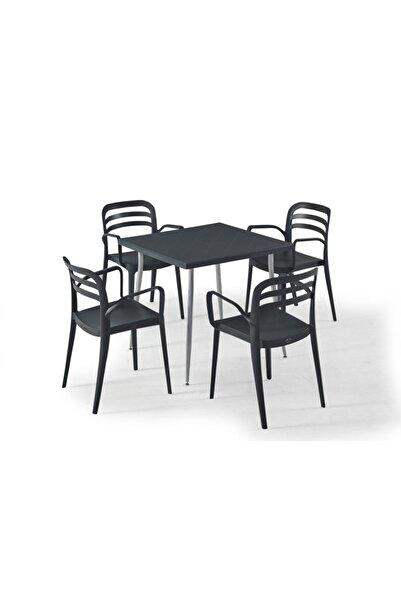 Novussi Aspendos 4 Sandalyeli Masa Takımı Bahçe Oturma Seti