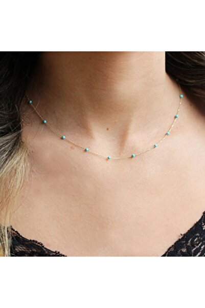 Glorria Kadın Altın Firuze Taşlı Sıra Kolye
