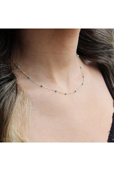 Glorria Kadın Altın Firuze Taşlı Sıra Kolye