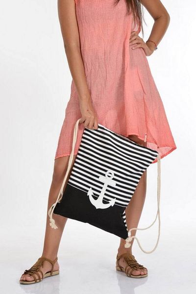 Moda1001 Γυναικεία τσάντα παραλίας με μαύρο λουράκι