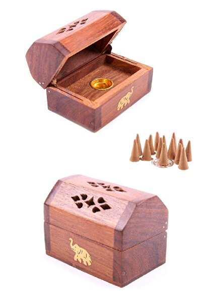 PİRAMİGO Gül Ağacı Ahşap Konik Tütsülük Buhurdanlık Ve 10 Konik Tütsü Hediyeli