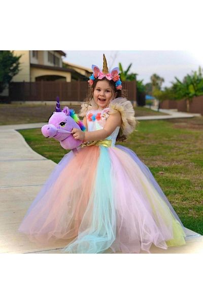 UNICORN Costum rochie tutu cu unicorn Tarlatan pentru fete cu cadou coroană