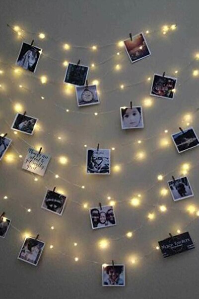 hediyeofisi 5 Metre Led 50 Adet Ahşap Renkli Mandal Ve Jüt Ipi