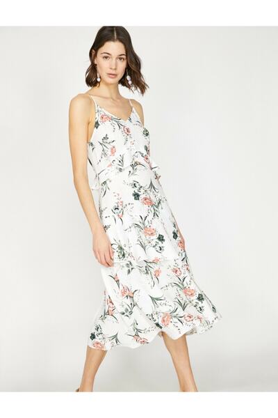 Koton Weißes gemustertes Damenkleid 9YAK88816CW