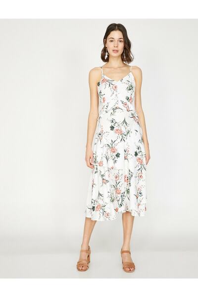 Koton Weißes gemustertes Damenkleid 9YAK88816CW