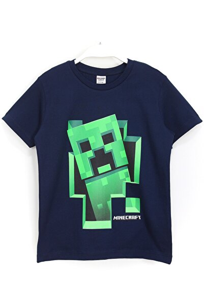MINECRAFT 3d Creeper Baskılı Çocuk T Shirt 5 - 13 Yaş Lacivert