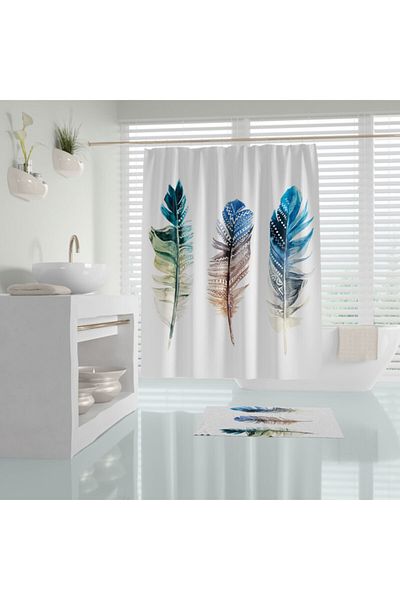 Zethome Perdeaua de baie 1x180x200 Perdeaua de dus cu o singura aripa cu inel Cadou Perdeaua cabinei de dus Plume