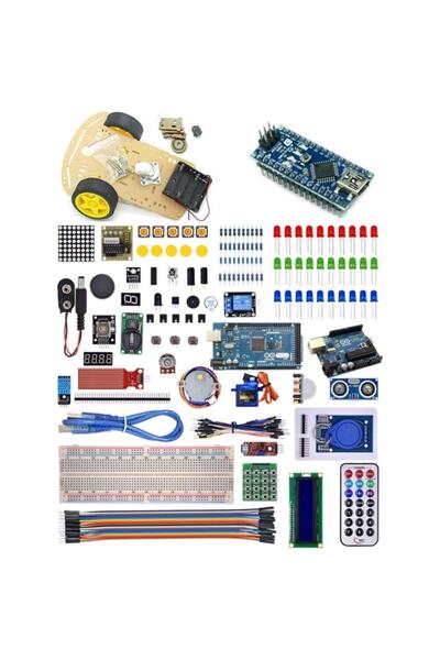 Arduino Nano Mega Uno 181 Parça Robotik Kodlama Ve 2 Wd Tekerlekli Araba Şase...