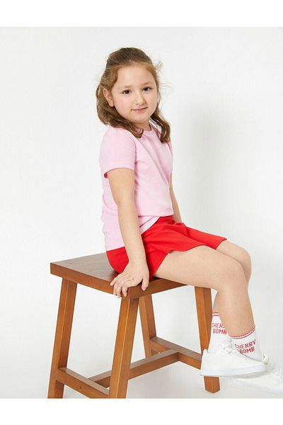 Koton Girl's Pink Crew Neck T-Shirt