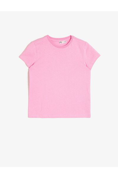 Koton Girl's Pink Crew Neck T-Shirt