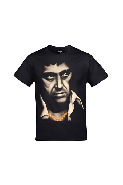 Orijin Tekstil Scarface Al Pacino Wounded Face Printed Unisex Μαύρο Tshirt