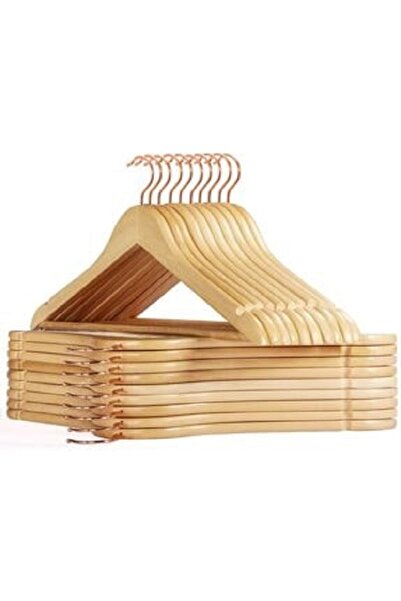 menofis Naturel Ahşap Askı Kıyafet Elbise Gömlek Ve Pantolon Askısı 12 Adet G...