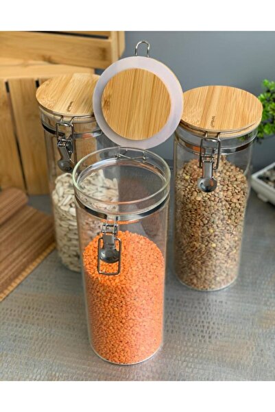 Bambum Mada 1300ml 20 Cm 3 Lü Kelepçeli Vakumlu Boroslikat Cam Set