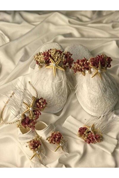 ecrin tuhafiye hobi Bordo Lohsua Terlik Taç Seti