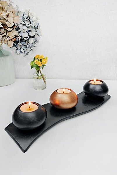 Esafe Home 4 Parça Siyah Tabaklı Bakır & Siyah Beton Mumluk