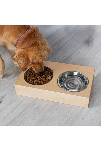 Bk Gift Dog Food and Water Bowl with Wooden Stand