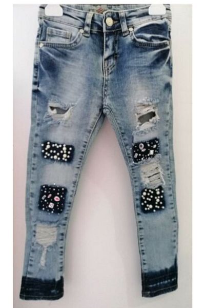 ESCABEL GİRL Girl's Jeans with Ripped Pearl Detail