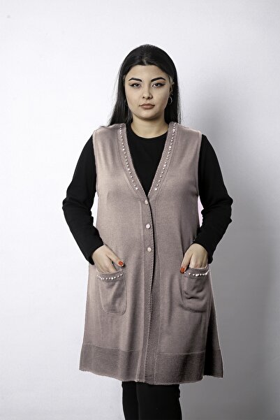 Laden Μεγάλο μέγεθος Πολύ λεπτό ανοιξιάτικο και καλοκαιρινό ματρικό πλεκτό γιλέκο με πέρλες