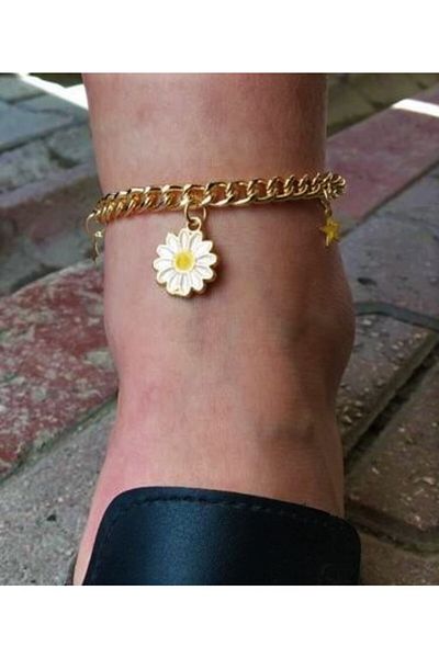 DGN Shoping Women's Gold Color Daisy Model Thick Chain Vintage Anklet