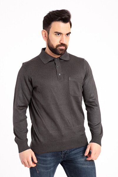 NACAR STORE Men's Smoked Fine Wool Knitwear Knitted Polo Neck Dad Sweater