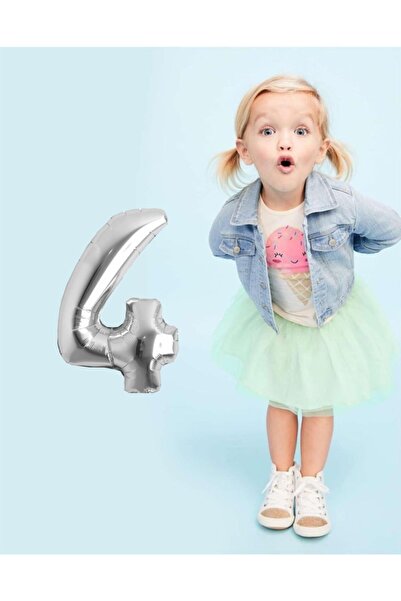 Ekin Süs بالون فضي 4 أرقام مقاس 40 سم