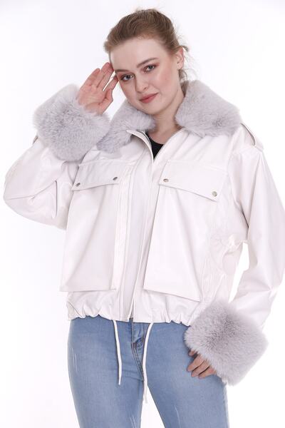Redpoint Jackets Suni Deri Kürklü Oversize Ekru Kadın Mont