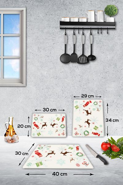 Decorita Set of 3 New Year's Themed| Glass Cutting Board - Glass Cutting Table