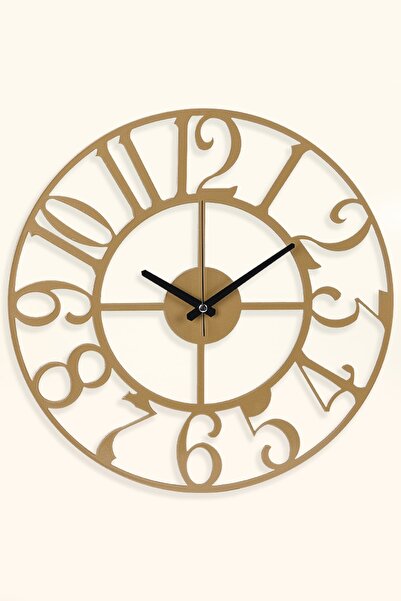 Muyika Design Duvar Saati 50cm Sessiz Mekanizma Gold Metal Kasa Modern Tasarı...