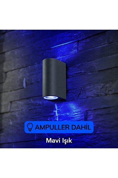 fullreyon Dekoratif Çift Yönlü Antrasit Aplik - Mavi Işık - Ampuller Dahil