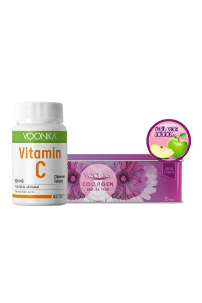 Voonka Vitamin C Çiğneme Tablet 62 Tablet Ve Collagen Beauty Plus Yeşil Elma ...