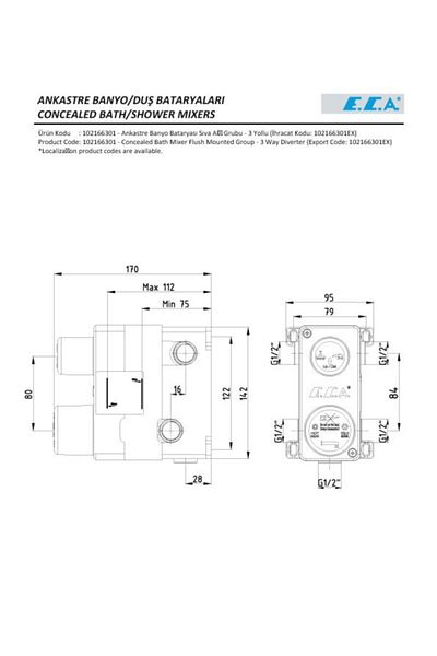Eca 3 Way Built-In Bathroom Faucet - Recessed Group 102166301   (with 20 Years Warranty)